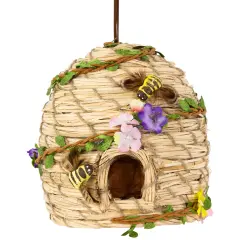 Northlight Beehive with Bees Spring Hanging Decoration - 6.25" Beige
