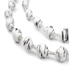 The Bead Chest Recycled Paper Bead Necklace from Uganda - Fair Trade African Jewelry (White & Black)