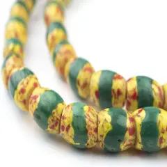The Bead Chest Old Antique Venetian Yellow Oval Striped Trade Beads Green Stripe 9mm Ghana African Multicolor Glass Large Hole 32 Inch Strand