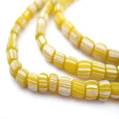 The Bead Chest Java Gooseberry Beads - Full Strand of Striped Glass Beads (Yellow, 4mm)