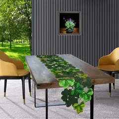 Embroidered Irish Clover Table Runner for St. Patrick&rsquo;s Day, Spring Decorations (14 x 34 inches)