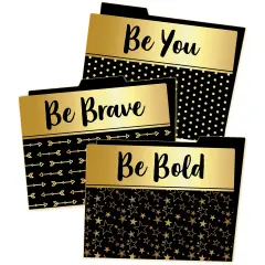 Carson Dellosa 6-Pack Positive Affirmation File Folders, Black and Gold Paper Organizers With Pockets for Filing Cabinet, Classroom Organization, Desk Accessories, Teacher Must Haves, Office Supplies