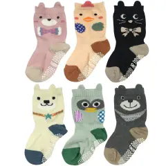 Wrapables Peek A Boo Animal Non-Skid Toddler Socks (Set of 6), Zoo Animals Large
