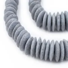 The Bead Chest Ashanti Fair Trade Glass Saucer Beads - African Tribal Ethnic Disk Rondelle Spacers (Grey)