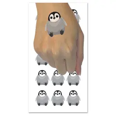 Cute Fluffy Baby Penguin Temporary Tattoo Water Resistant Fake Body Art Set Collection (1 Sheet)