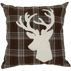 Northlight 16.5" Brown Plaid Stag Christmas Throw Pillow