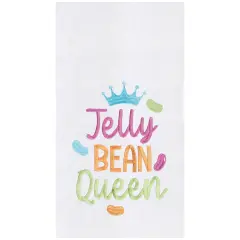 "Jelly Bean Queen" Easter Spring Funny Cute Pun Embroidered Cotton Flour Sack Kitchen Dishtowel