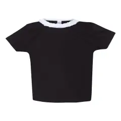 Rabbit Skins Toddler Girls' Ruffle Neck Cotton Tee Black/ white