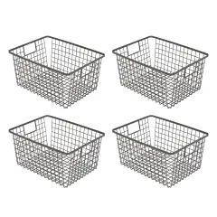 Smart Design Nestable Basket Organizer with Handles - Steel - 9 x 12 x 6 - Gunmetal - Set of 4