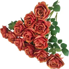 12 Pcs Artificial Roses for Wedding & Any Occasions Burnt orange