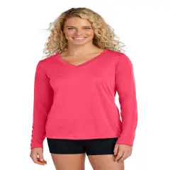 Sport-Tek&reg; Women's Long Sleeve PosiCharge Competitor V-Neck Tee Hot coral