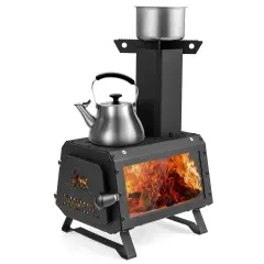 Costway Portable Wood Burning Stove Wood Camping Stove Heater with 2 Cooking Positions Patented