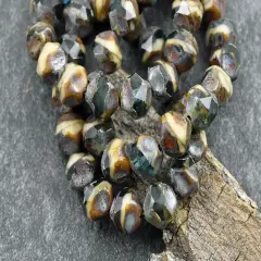 *15* 9mm Blended Aqua Ivory Picasso Central Cut Round Beads