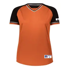 Russell Athletic&reg; - Women's Classic V-Neck Jersey - R01X3X | 100% polyester double knit with color secure | Dri-Power moisture-management properties | Unleash Your Style with Our Trendy Sports Uniform Burnt orange/ black