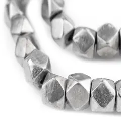 The Bead Chest Jumbo Maasai Silver Diamond Cut Beads 12mm Faceted Aluminum Large Hole 24 Inch Strand