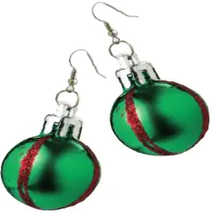 Womens Green Christmas Ornament Dangling Earrings Costume Accessory