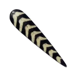The Bead Chest Delta Design Batik Bone Feather Pendant 22mm Kenya African Black and White Handmade