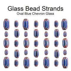 John Bead 7" Oval Glass Chevron Bead Strand