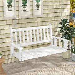 Costway 2-Person Wooden Outdoor Porch Swing Heavy Duty Patio Hanging Bench Chair Brown/White