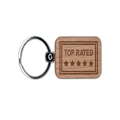 Top Rated 5 Stars Engraved Wood Rectangle Keychain Tag Charm