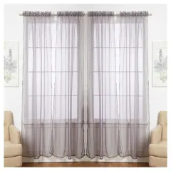 J&V TEXTILES 4-Pack Value: Solid Sheer Window Curtain Panels Silver
