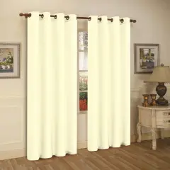 J&V TEXTILES 2 Panels Solid Grommet Faux Silk Window Curtain Drapes Treatment in 84" Length Ivory