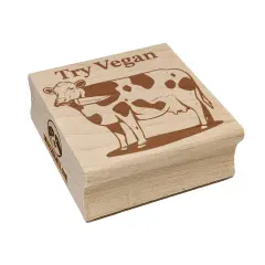 Try Vegan Cow with Knife Square Rubber Stamp for Stamping Crafting