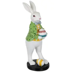 Northlight Rabbit Holding Easter Egg Outdoor Garden Statue - 11.5" - White Multi