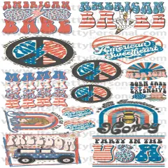 DESIGN #19- American Retro DTF Gang Sheet 22"x48" (Fabric Transfers)