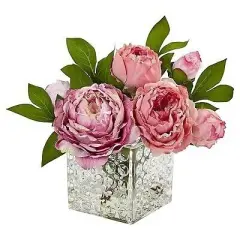 Peony in Glass Vase Pink