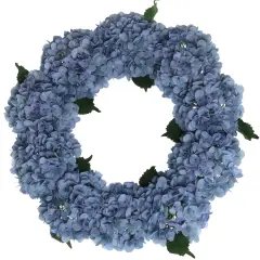 24" Azure Blue Hydrangea Wreath with Grapevine Ring by Floral Home&reg;