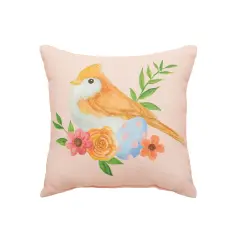 Pink Floral Bird Woven Petite Spring Easter Accent Pillow, 10" x 10"