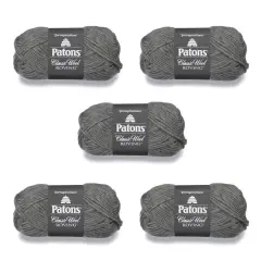 Patons Classic Wool Gray Flannel Yarn - 5 Pack of 3.5oz/100g - Wool - 5 Bulky - 120 Yards - Knitting/Crochet