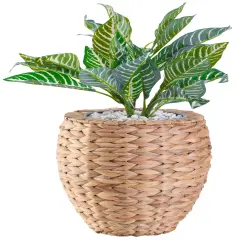 Water Hyacinth Round Floor Planter with Metal Pot
