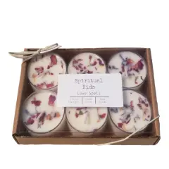 Love Spell Natural Soy Wax Tealights 6 Count Hand Poured with Fragrant/Essential Oils & Dried Flowers