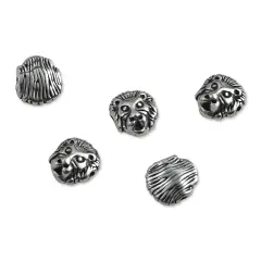 John Bead Antique Stainless Steel Beads - Lion Head 3, 11 x 12 mm, Pkg of 5