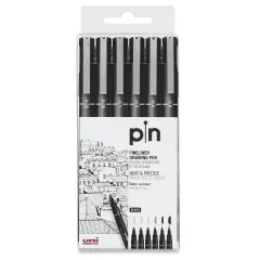 Uni Pin Fine Liner Pen - Set of 6, Black