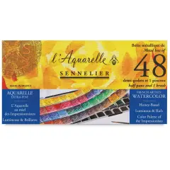 Sennelier French Artists' Watercolors - Set of 48, Metal Case, Half Pans