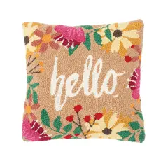 Hello Hooked Throw Pillow, 18" x 18"