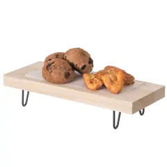 Decorative Natural Wood Rectangular Tray Serving Board with Black Metal Stand