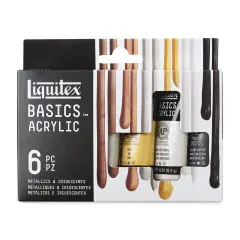 Liquitex Basics Acrylic Paints - Set of 6, Metallic and Iridescent, 22 ml