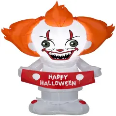 4' Gemmy Airblown Stylized Pennywise Clown w/ Banner 225884