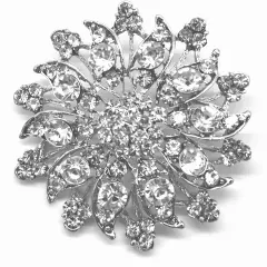 Belagio Rhinestone Brooch, 2.5" Diameter, 1 Piece, Flower, Silver/Crystal