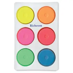 Richeson Tempera Cakes - Set of 6 with Tray, Fluorescent Colors, Small Cakes