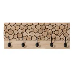 Natural Wood Hook Rack with Five Hooks for Entryway, Office, Bedroom, and Playroom