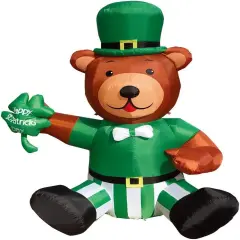 6' Air Blown Inflatable St. Patrick's Day Teddy Bear w/ Shamrock Y406