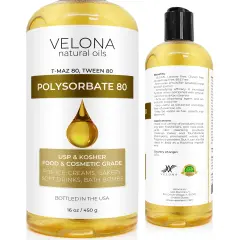 Polysorbate 80 by Velona 16 oz | Solubilizer, Food & Cosmetic Grade | All Natural for Cooking, Skin Care and Bath Bombs, Sprays, Foam Maker | Use Today - Enjoy Results