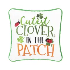 St. Patrick's Day "Cutest Clover In The Patch" Embroidered Small/Petite Accent Pillow, 10" x 10"