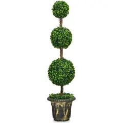 Costway 4' Artificial Topiary Triple Ball Tree Plant Indoor Outdoor UV Resistant