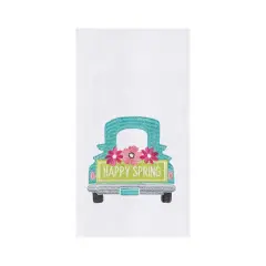 "Happy Spring" Pickup Truck Easter Spring Theme Flour Sack Kitchen Dishtowel